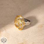 18k gold exquisite and noble flower with gold and silver color matching design ring - QH Clothing