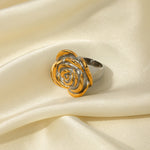 18k gold exquisite and noble flower with gold and silver color matching design ring - QH Clothing