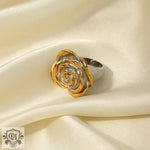 18k gold exquisite and noble flower with gold and silver color matching design ring - QH Clothing