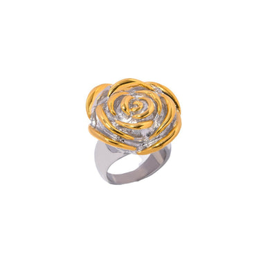 18k gold exquisite and noble flower with gold and silver color matching design ring - QH Clothing