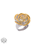 18k gold exquisite and noble flower with gold and silver color matching design ring - QH Clothing