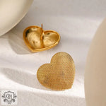 18k gold heart-shaped earrings with texture design in simple style, elegant accessory