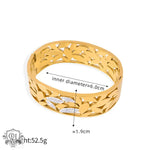 Gold-toned leaf-patterned bangle showcasing unique artistic beauty in 18K gold hollow designs