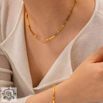 Gold herringbone necklace and bracelet in 18K Gold Fashion Trend Chain Design set