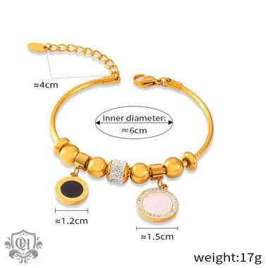 18K Gold Fashionable Round Diamond and Gemstone Design Bracelet with round inlay charm