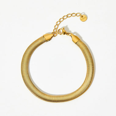 18K gold minimalist fashionable flat snake bone chain design versatile bracelet - QH Clothing