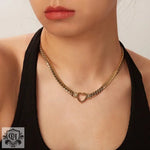 18K Gold Flat Snake Chain Heart Pendant Necklace - QH Clothing