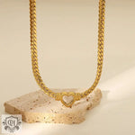 18K Gold Flat Snake Chain Heart Pendant Necklace - QH Clothing