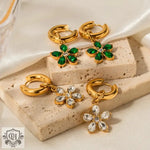 18K Gold Flower Zirconia Earrings - QH Clothing