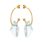 18k Gold Exquisite Simple C-shaped Earrings with Gem Design Versatile - QH Clothing