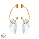 18k Gold Exquisite Simple C-shaped Earrings with Gem Design Versatile - QH Clothing