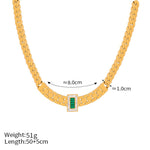 18K gold exquisite light luxury geometric inlaid zircon and gemstone design versatile bracelet necklace set - QH Clothing