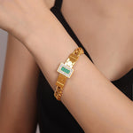 18K gold exquisite light luxury geometric inlaid zircon and gemstone design versatile bracelet necklace set - QH Clothing