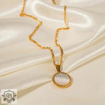 18K Gold Gemstone Circle Pendant Necklace - QH Clothing