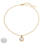 18K Gold Gemstone Circle Pendant Necklace - QH Clothing