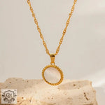 18K Gold Gemstone Circle Pendant Necklace - QH Clothing