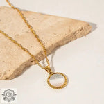 18K Gold Gemstone Circle Pendant Necklace - QH Clothing