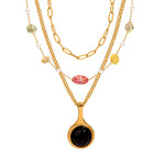 18K gold exquisite and fashionable clavicle chain inlaid with gemstone design light luxury style necklace - QH Clothing