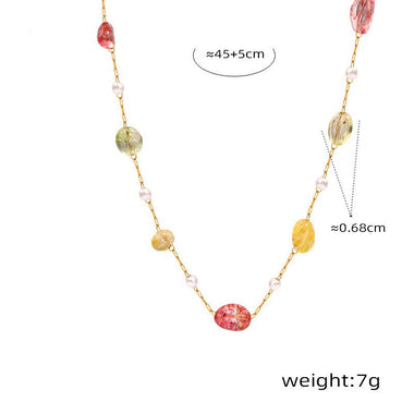 18K gold exquisite and fashionable clavicle chain inlaid with gemstone design light luxury style necklace - QH Clothing