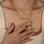 18K gold exquisite and fashionable clavicle chain inlaid with gemstone design light luxury style necklace - QH Clothing