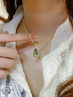 18K Gold Gemstone Drop Pendant Necklace - QH Clothing