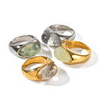 18k gold classic fashion inlaid gemstone design simple style ring - QH Clothing