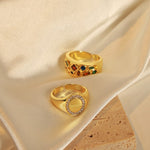 18K gold hip-hop punk style irregular-shaped gem-set design versatile ring - QH Clothing