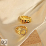 18K gold hip-hop punk style irregular-shaped gem-set design versatile ring - QH Clothing