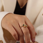 18K gold hip-hop punk style irregular-shaped gem-set design versatile ring - QH Clothing