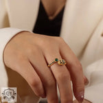 18K gold hip-hop punk style irregular-shaped gem-set design versatile ring - QH Clothing