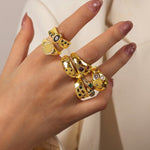 18K gold hip-hop punk style irregular-shaped gem-set design versatile ring - QH Clothing