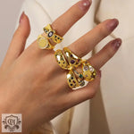 18K gold hip-hop punk style irregular-shaped gem-set design versatile ring - QH Clothing