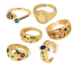 18K gold hip-hop punk style irregular-shaped gem-set design versatile ring - QH Clothing