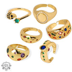 18K gold hip-hop punk style irregular-shaped gem-set design versatile ring - QH Clothing