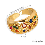 18K gold hip-hop punk style irregular-shaped gem-set design versatile ring - QH Clothing