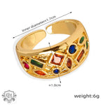 18K gold hip-hop punk style irregular-shaped gem-set design versatile ring - QH Clothing