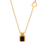 18K gold classic fashionable square plate inlaid gemstone design versatile necklace - QH Clothing