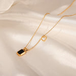 18K gold classic fashionable square plate inlaid gemstone design versatile necklace - QH Clothing