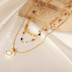 18K gold simple and elegant style stacked necklace with gemstone design - QH Clothing