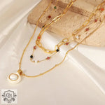 18K gold simple and elegant style stacked necklace with gemstone design - QH Clothing