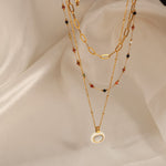 18K gold simple and elegant style stacked necklace with gemstone design - QH Clothing