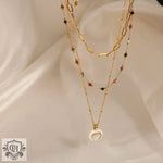 18K gold simple and elegant style stacked necklace with gemstone design - QH Clothing