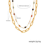 18K gold simple and elegant style stacked necklace with gemstone design - QH Clothing