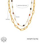 18K gold simple and elegant style stacked necklace with gemstone design - QH Clothing