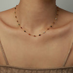 18K gold simple and elegant style stacked necklace with gemstone design - QH Clothing