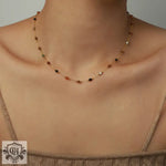 18K gold simple and elegant style stacked necklace with gemstone design - QH Clothing