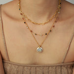 18K gold simple and elegant style stacked necklace with gemstone design - QH Clothing