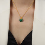 18K gold simple and elegant style stacked necklace with gemstone design - QH Clothing