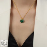 18K gold simple and elegant style stacked necklace with gemstone design - QH Clothing