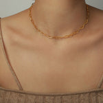 18K gold simple and elegant style stacked necklace with gemstone design - QH Clothing